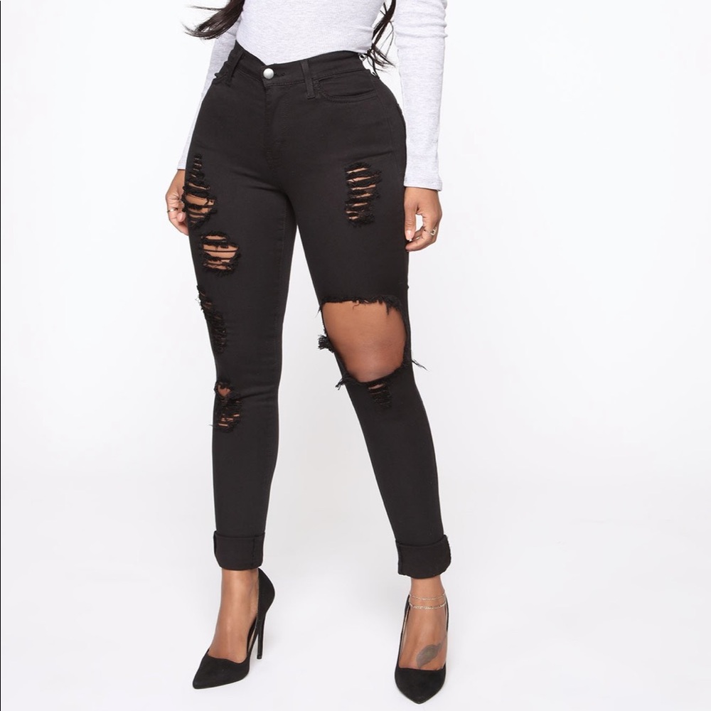 Fashion Nova Black Glistening Jeans